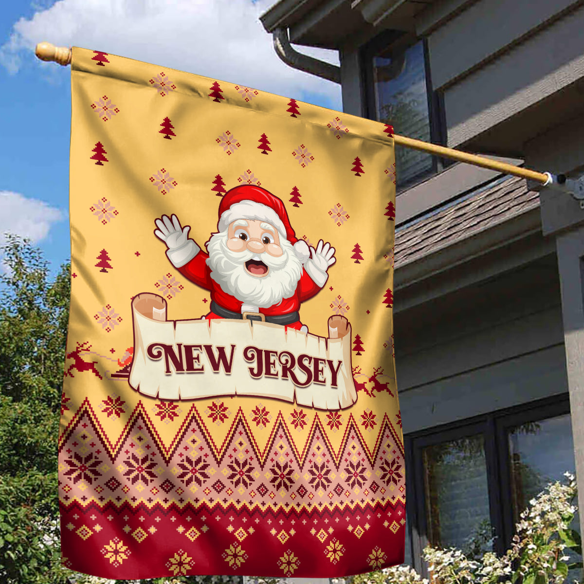 New Jersey Christmas Garden Flag Cheerful Santa Claus Xmas Pattern - Wonder Print Shop