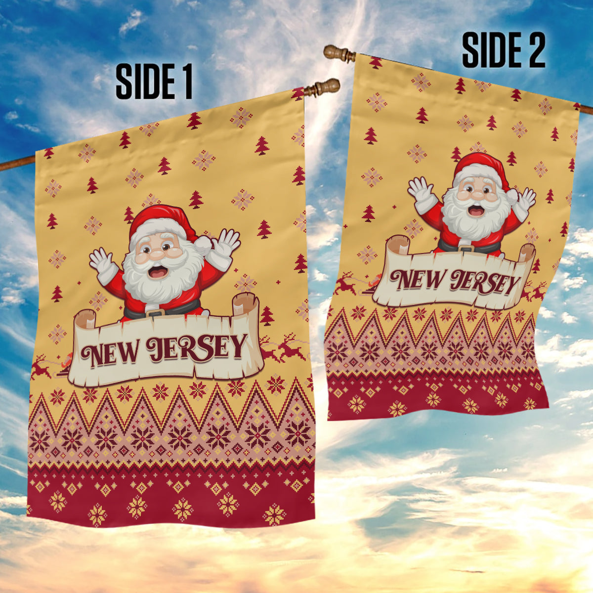 New Jersey Christmas Garden Flag Cheerful Santa Claus Xmas Pattern - Wonder Print Shop