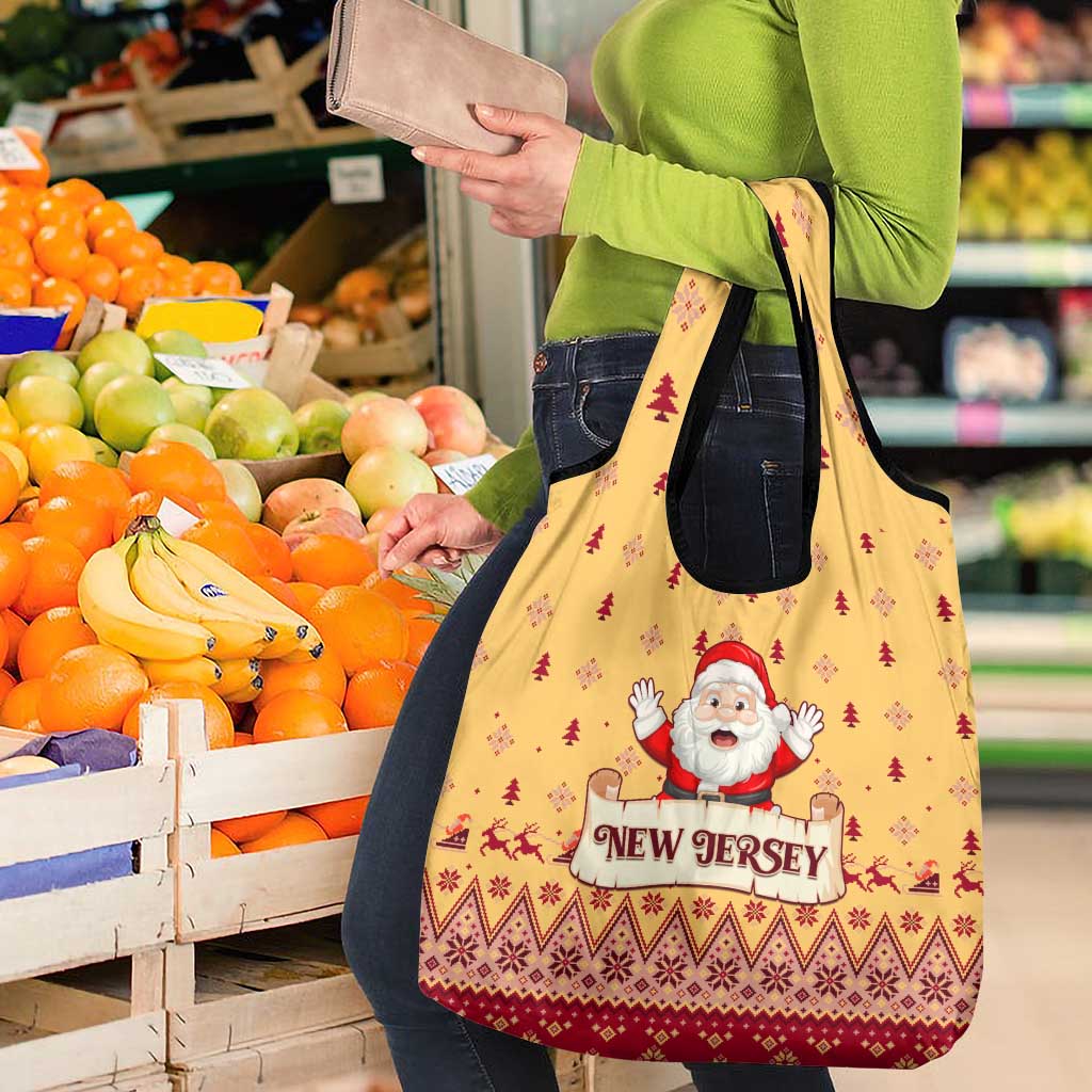 New Jersey Christmas Grocery Bag Cheerful Santa Claus Xmas Pattern