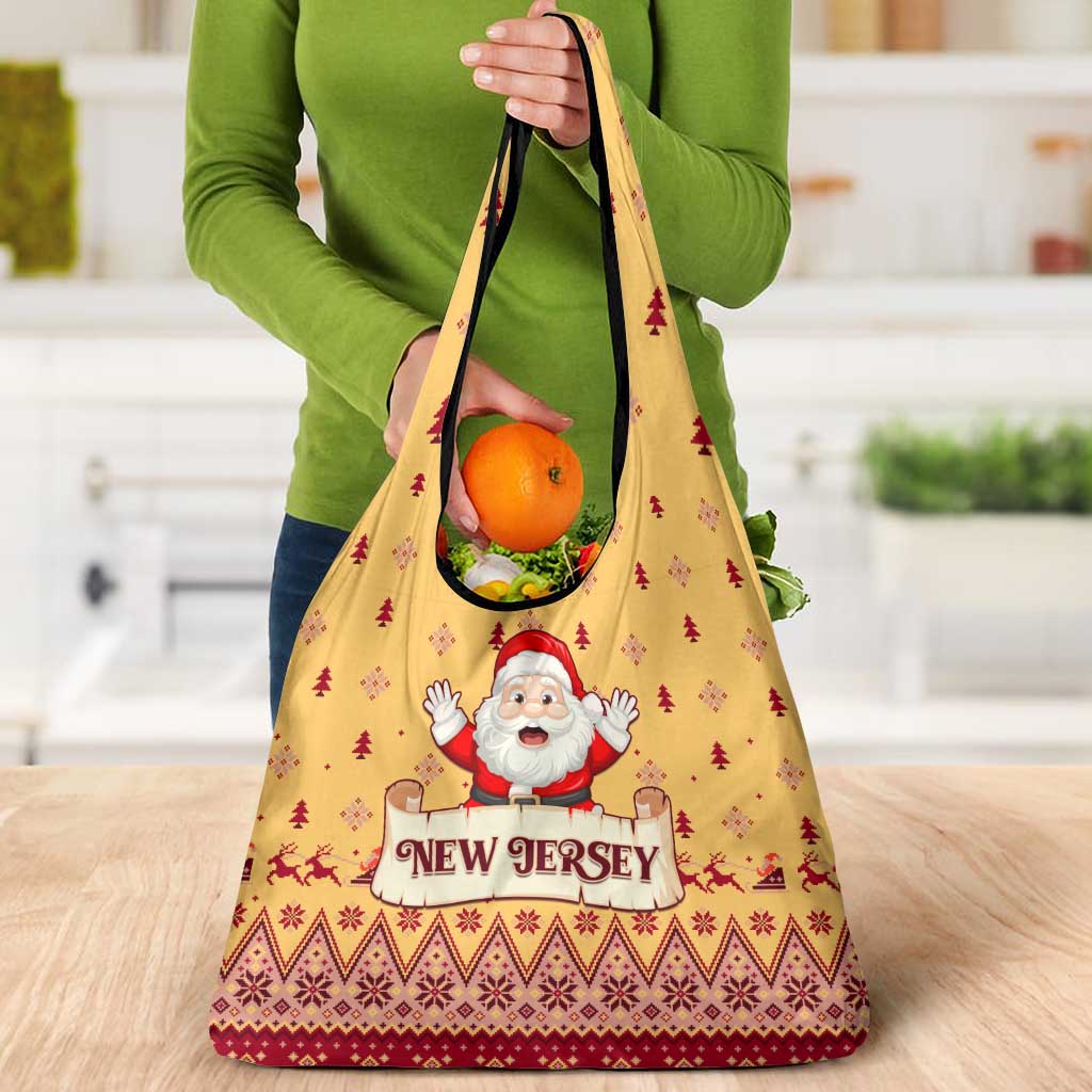New Jersey Christmas Grocery Bag Cheerful Santa Claus Xmas Pattern