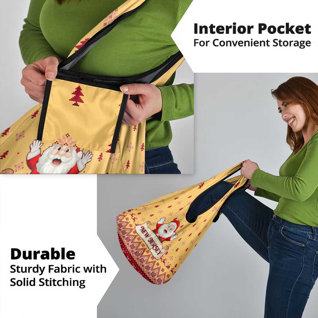 New Jersey Christmas Grocery Bag Cheerful Santa Claus Xmas Pattern