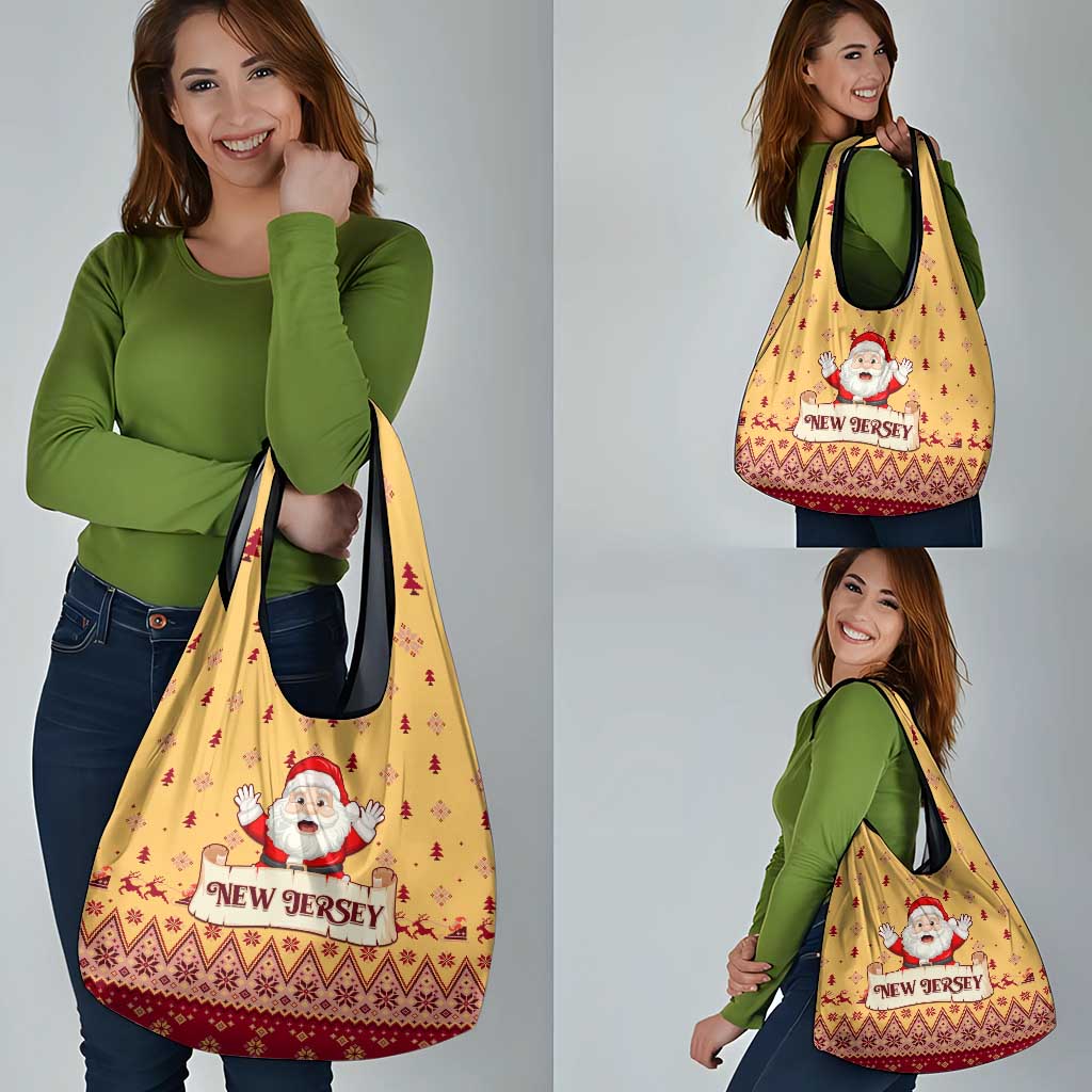 New Jersey Christmas Grocery Bag Cheerful Santa Claus Xmas Pattern