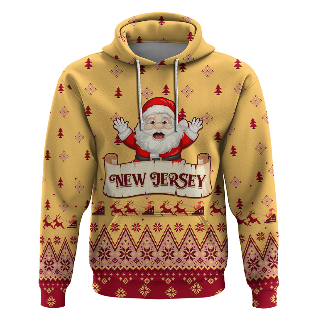 New Jersey Christmas Hoodie Cheerful Santa Claus Xmas Pattern - Wonder Print Shop