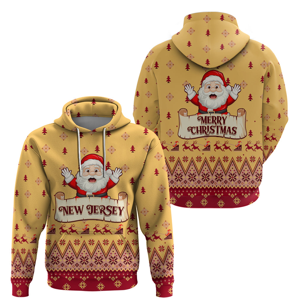 New Jersey Christmas Hoodie Cheerful Santa Claus Xmas Pattern - Wonder Print Shop