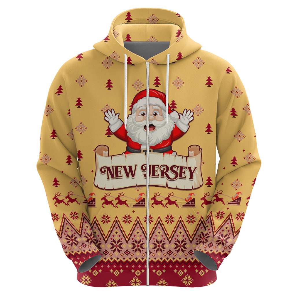 New Jersey Christmas Hoodie Cheerful Santa Claus Xmas Pattern - Wonder Print Shop