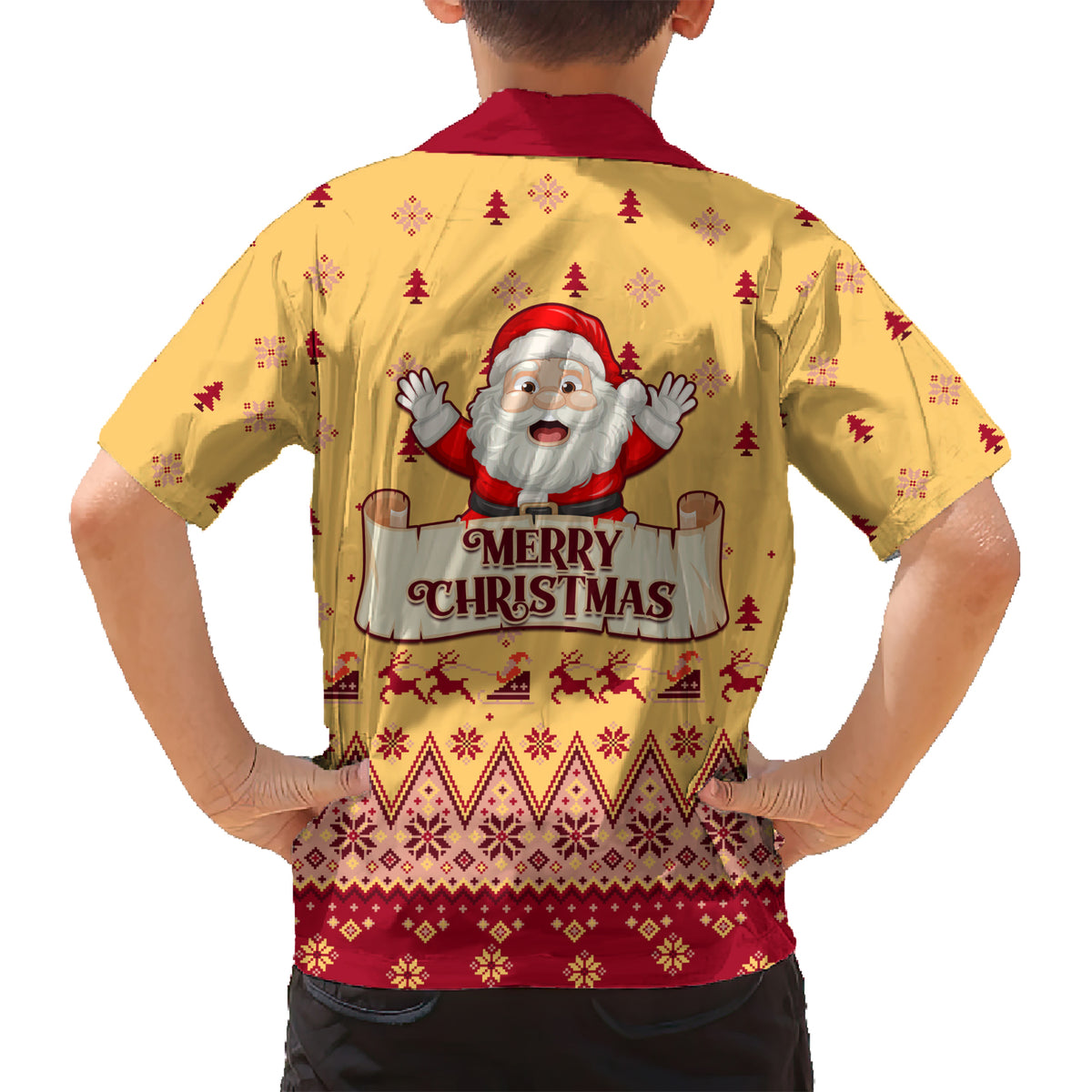 New Jersey Christmas Kid Hawaiian Shirt Cheerful Santa Claus Xmas Pattern - Wonder Print Shop