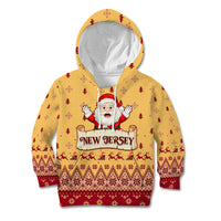 New Jersey Christmas Kid Hoodie Cheerful Santa Claus Xmas Pattern - Wonder Print Shop