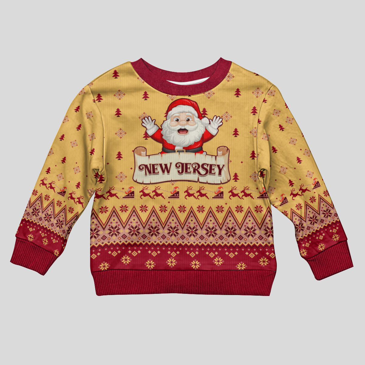 New Jersey Christmas Kid Ugly Christmas Sweater Cheerful Santa Claus Xmas Pattern - Wonder Print Shop