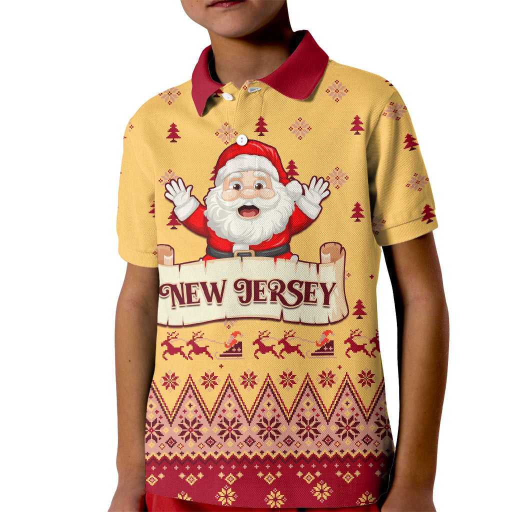New Jersey Christmas Kid Polo Shirt Cheerful Santa Claus Xmas Pattern - Wonder Print Shop