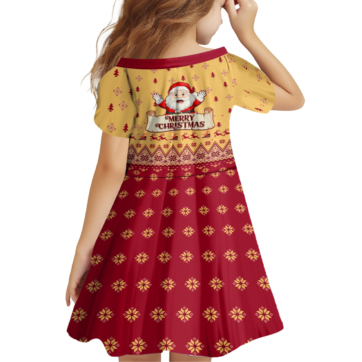 New Jersey Christmas Kid Short Sleeve Dress Cheerful Santa Claus Xmas Pattern - Wonder Print Shop