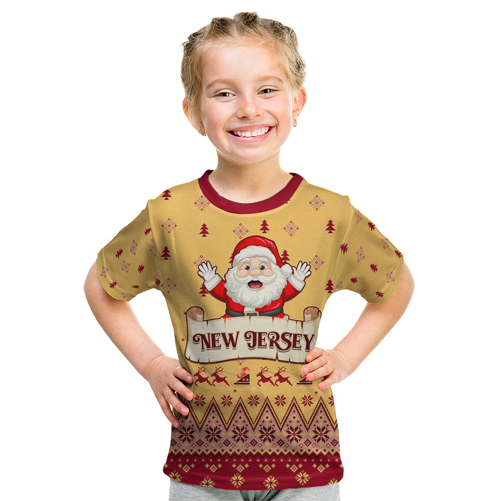New Jersey Christmas Kid T Shirt Cheerful Santa Claus Xmas Pattern - Wonder Print Shop