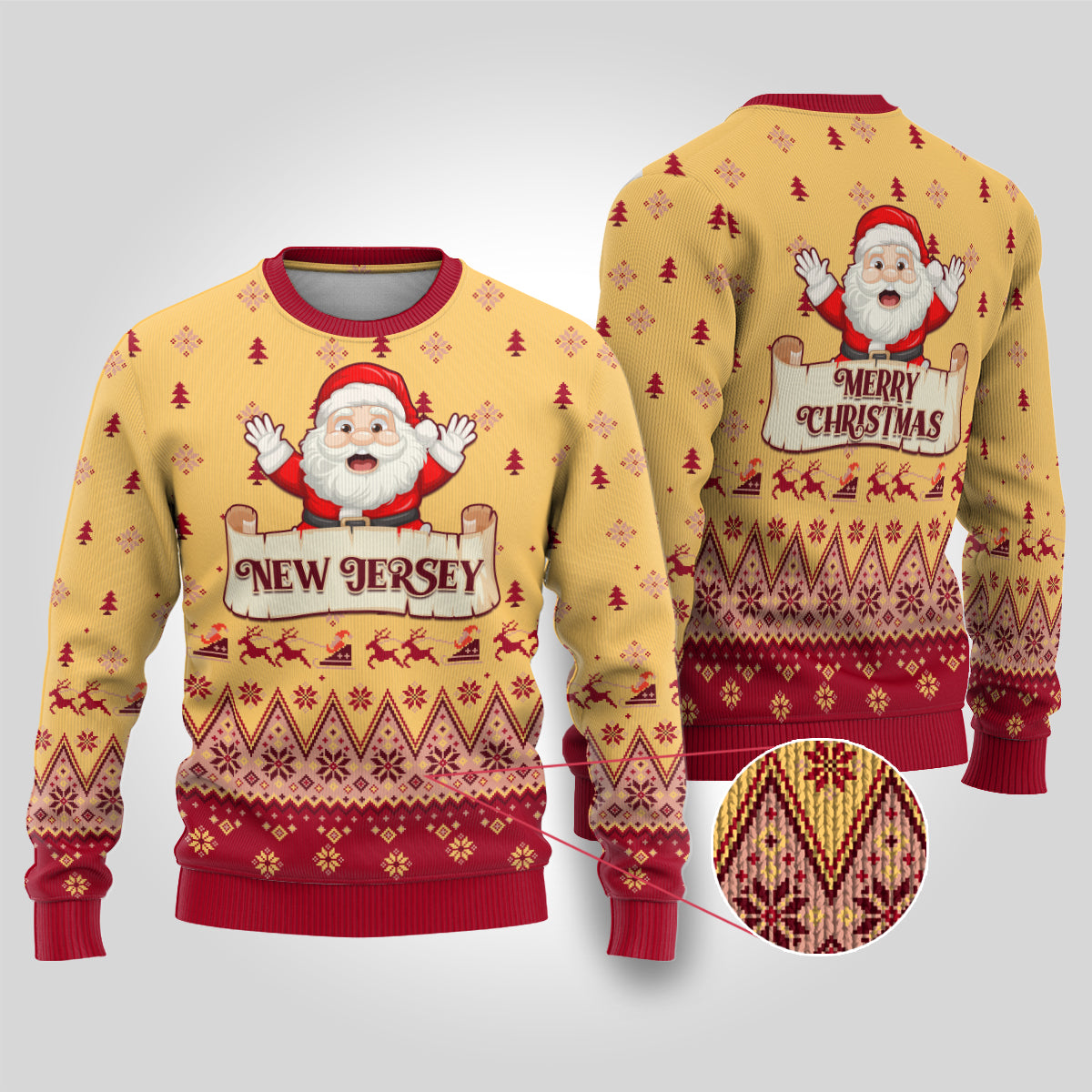 New Jersey Christmas Ugly Christmas Sweater Cheerful Santa Claus Xmas Pattern - Wonder Print Shop