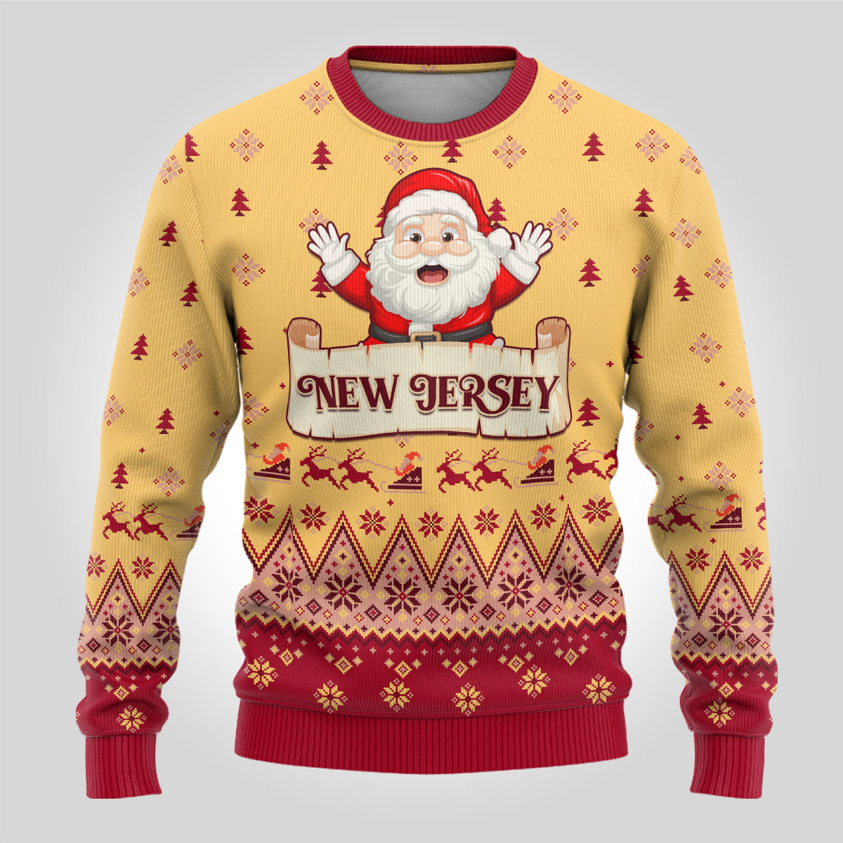 New Jersey Christmas Ugly Christmas Sweater Cheerful Santa Claus Xmas Pattern - Wonder Print Shop