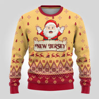 New Jersey Christmas Ugly Christmas Sweater Cheerful Santa Claus Xmas Pattern - Wonder Print Shop