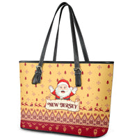 New Jersey Christmas Leather Tote Bag Cheerful Santa Claus Xmas Pattern - Wonder Print Shop