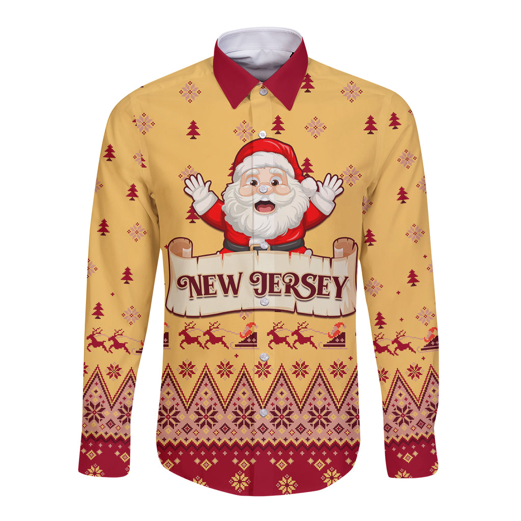 New Jersey Christmas Long Sleeve Button Shirt Cheerful Santa Claus Xmas Pattern - Wonder Print Shop