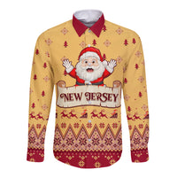 New Jersey Christmas Long Sleeve Button Shirt Cheerful Santa Claus Xmas Pattern - Wonder Print Shop