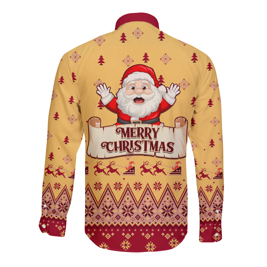 New Jersey Christmas Long Sleeve Button Shirt Cheerful Santa Claus Xmas Pattern - Wonder Print Shop