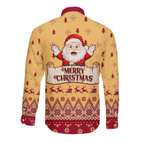New Jersey Christmas Long Sleeve Button Shirt Cheerful Santa Claus Xmas Pattern - Wonder Print Shop