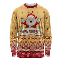 New Jersey Christmas Long Sleeve Shirt Cheerful Santa Claus Xmas Pattern - Wonder Print Shop