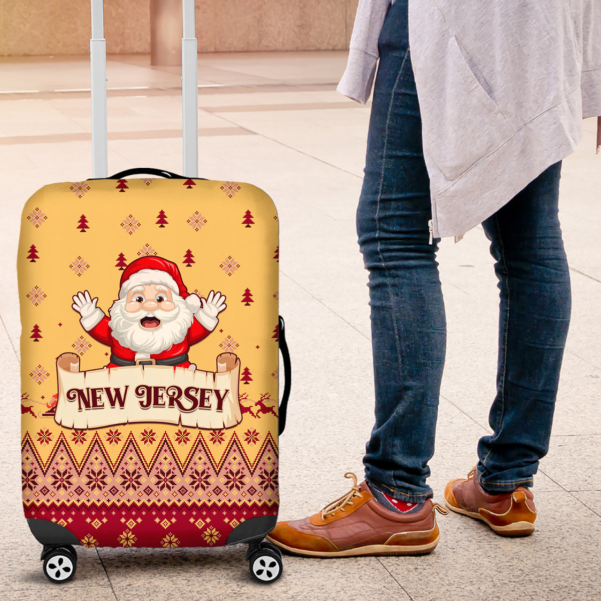 New Jersey Christmas Luggage Cover Cheerful Santa Claus Xmas Pattern - Wonder Print Shop