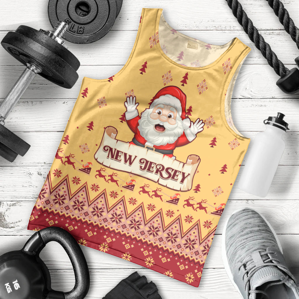 New Jersey Christmas Men Tank Top Cheerful Santa Claus Xmas Pattern - Wonder Print Shop