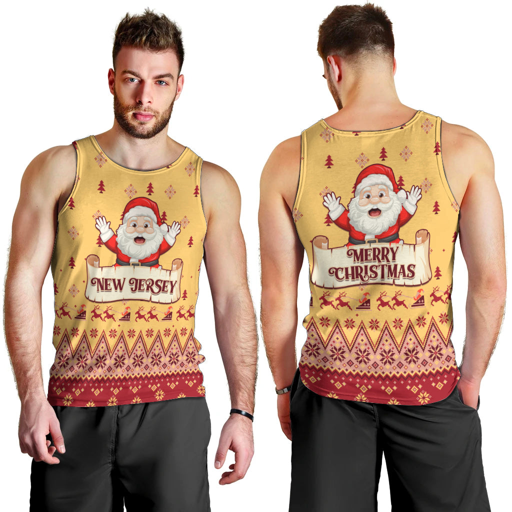 New Jersey Christmas Men Tank Top Cheerful Santa Claus Xmas Pattern - Wonder Print Shop