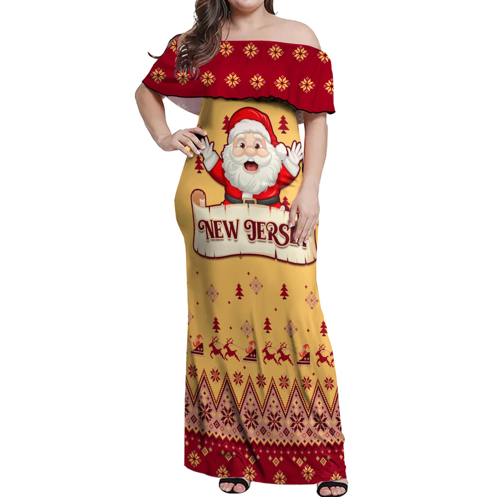 New Jersey Christmas Off Shoulder Maxi Dress Cheerful Santa Claus Xmas Pattern - Wonder Print Shop