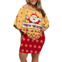 New Jersey Christmas Off Shoulder Short Dress Cheerful Santa Claus Xmas Pattern - Wonder Print Shop
