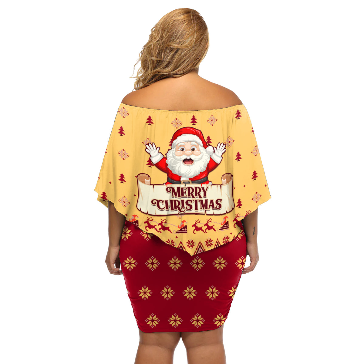 New Jersey Christmas Off Shoulder Short Dress Cheerful Santa Claus Xmas Pattern - Wonder Print Shop