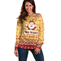 New Jersey Christmas Off Shoulder Sweater Cheerful Santa Claus Xmas Pattern - Wonder Print Shop