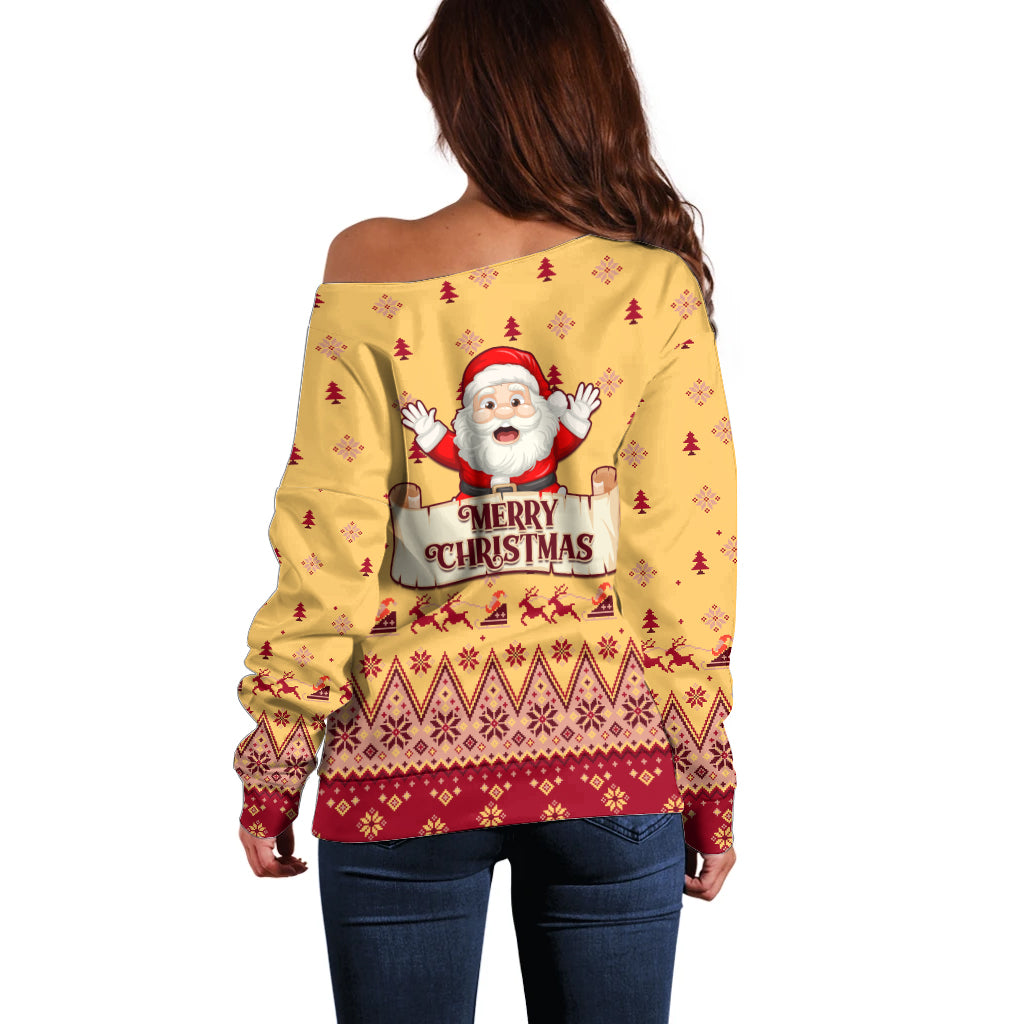 New Jersey Christmas Off Shoulder Sweater Cheerful Santa Claus Xmas Pattern - Wonder Print Shop