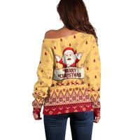 New Jersey Christmas Off Shoulder Sweater Cheerful Santa Claus Xmas Pattern - Wonder Print Shop