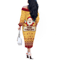 New Jersey Christmas Off The Shoulder Long Sleeve Dress Cheerful Santa Claus Xmas Pattern - Wonder Print Shop
