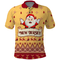 New Jersey Christmas Polo Shirt Cheerful Santa Claus Xmas Pattern - Wonder Print Shop