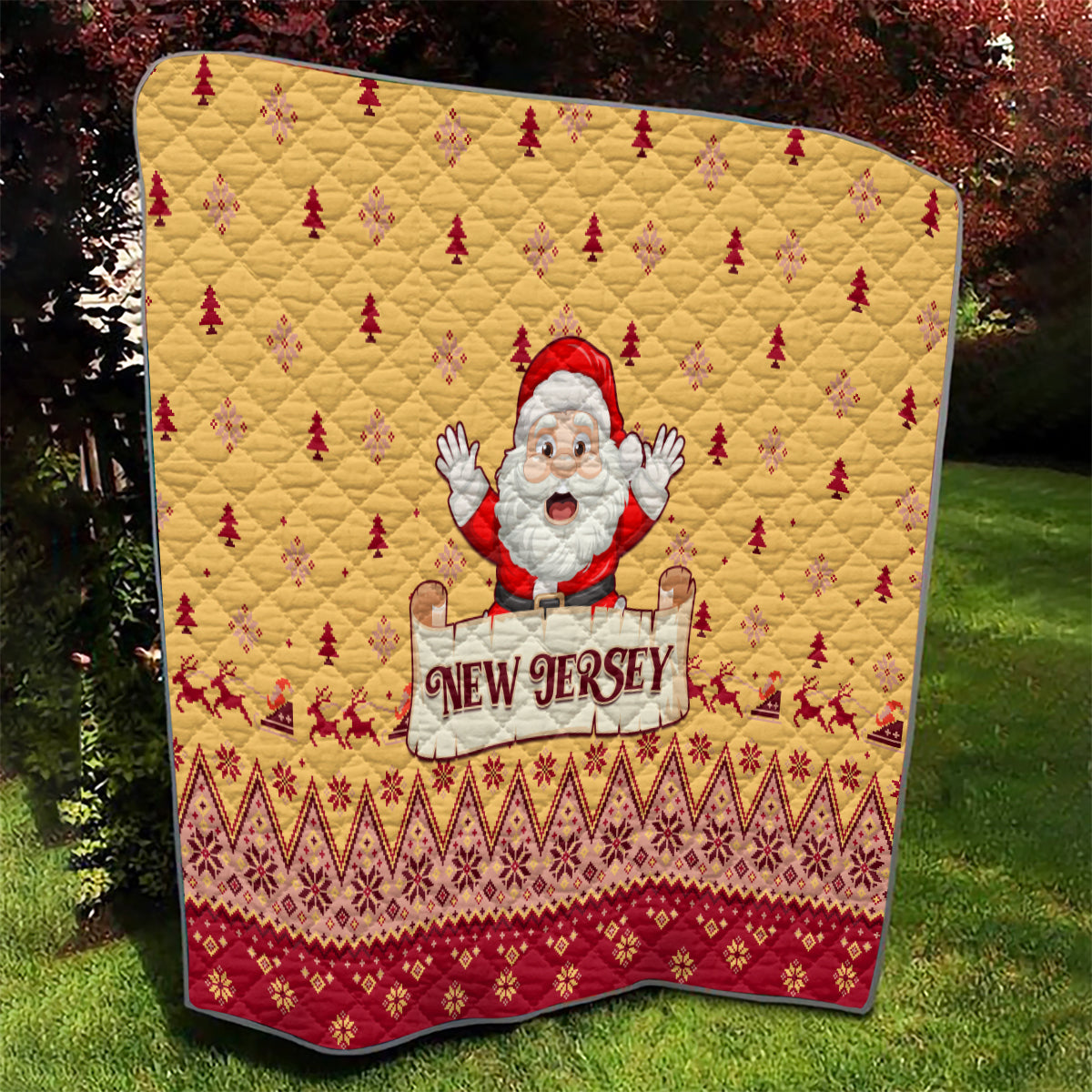 New Jersey Christmas Quilt Cheerful Santa Claus Xmas Pattern - Wonder Print Shop