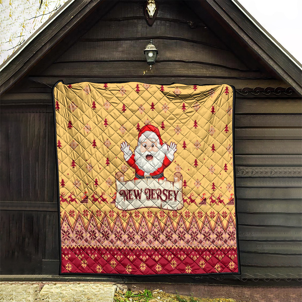 New Jersey Christmas Quilt Cheerful Santa Claus Xmas Pattern - Wonder Print Shop
