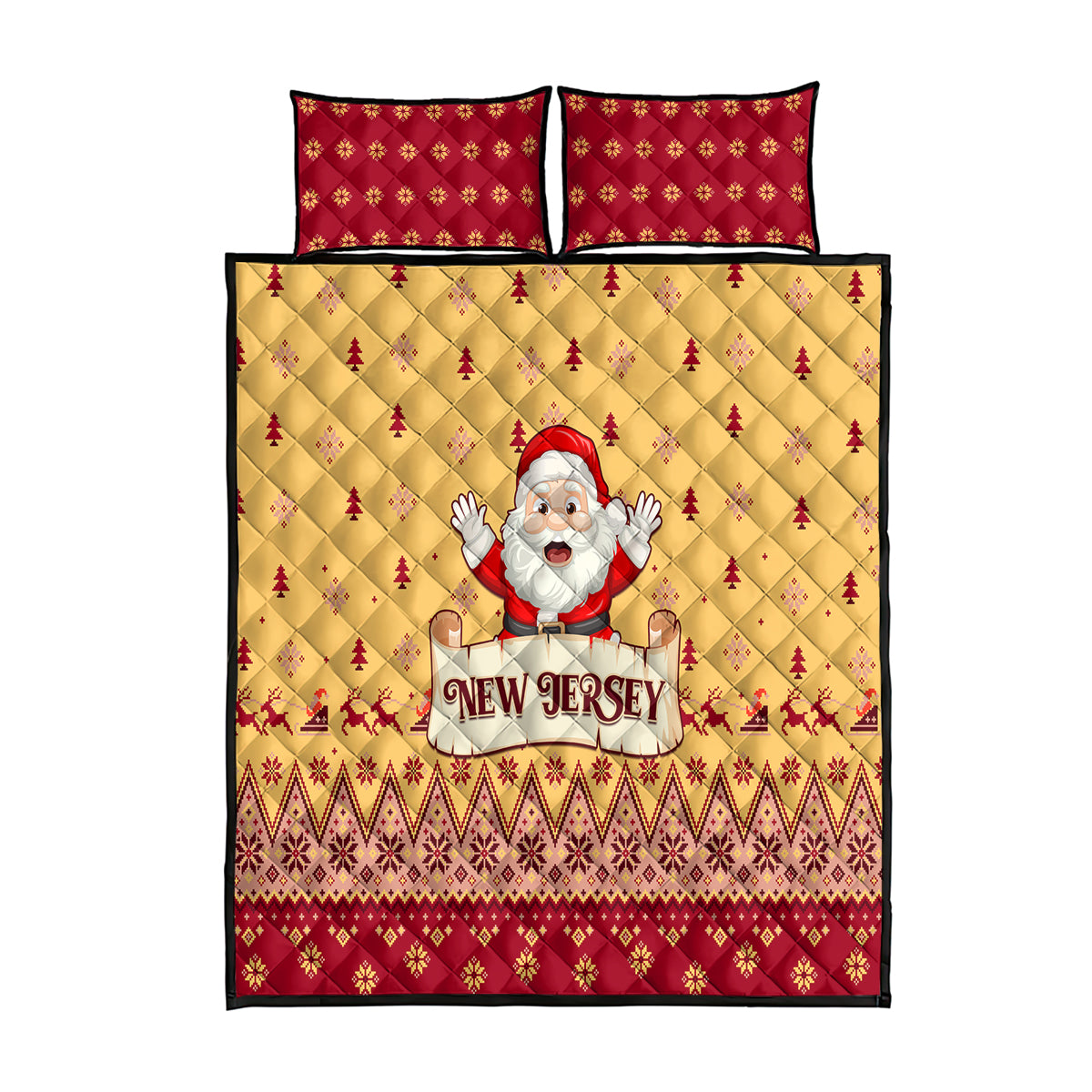 New Jersey Christmas Quilt Bed Set Cheerful Santa Claus Xmas Pattern - Wonder Print Shop