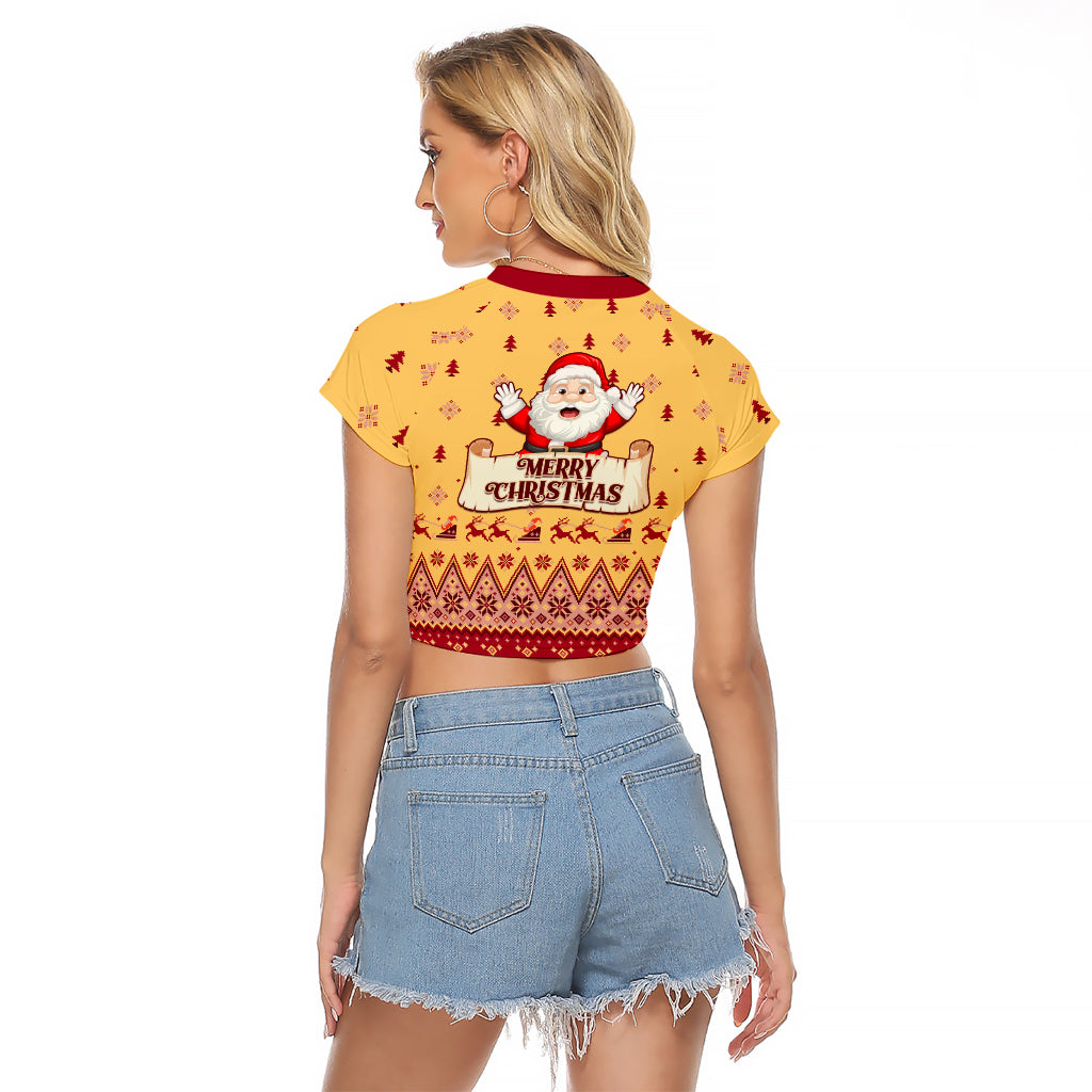 New Jersey Christmas Raglan Cropped T Shirt Cheerful Santa Claus Xmas Pattern - Wonder Print Shop