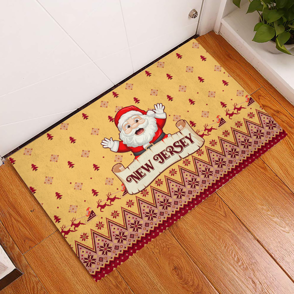 New Jersey Christmas Rubber Doormat Cheerful Santa Claus Xmas Pattern - Wonder Print Shop