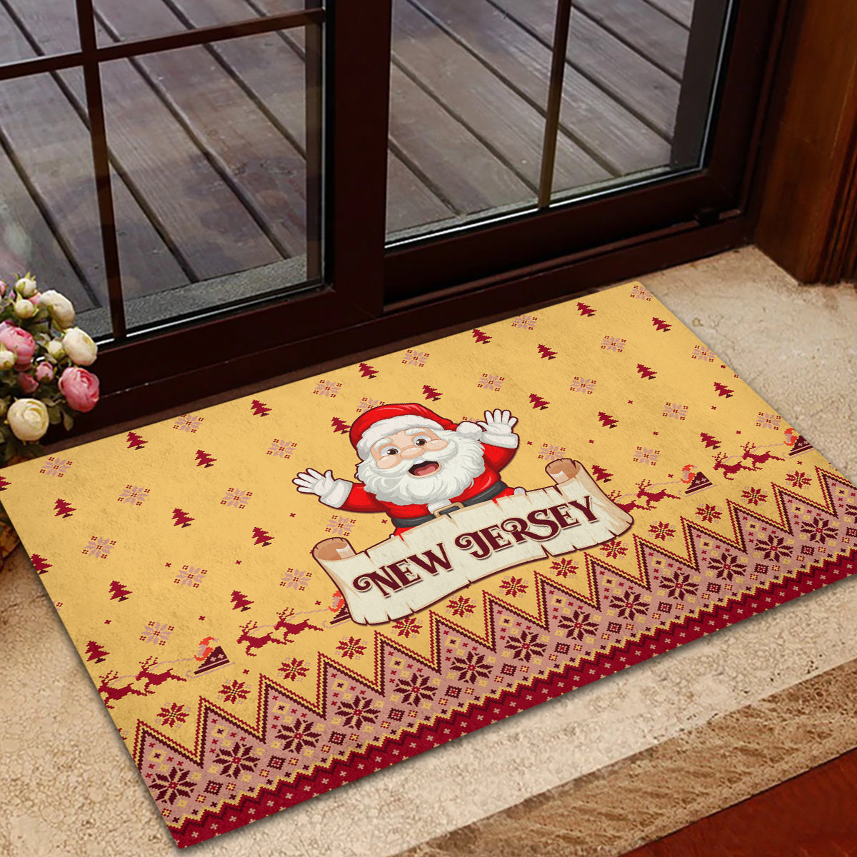 New Jersey Christmas Rubber Doormat Cheerful Santa Claus Xmas Pattern - Wonder Print Shop