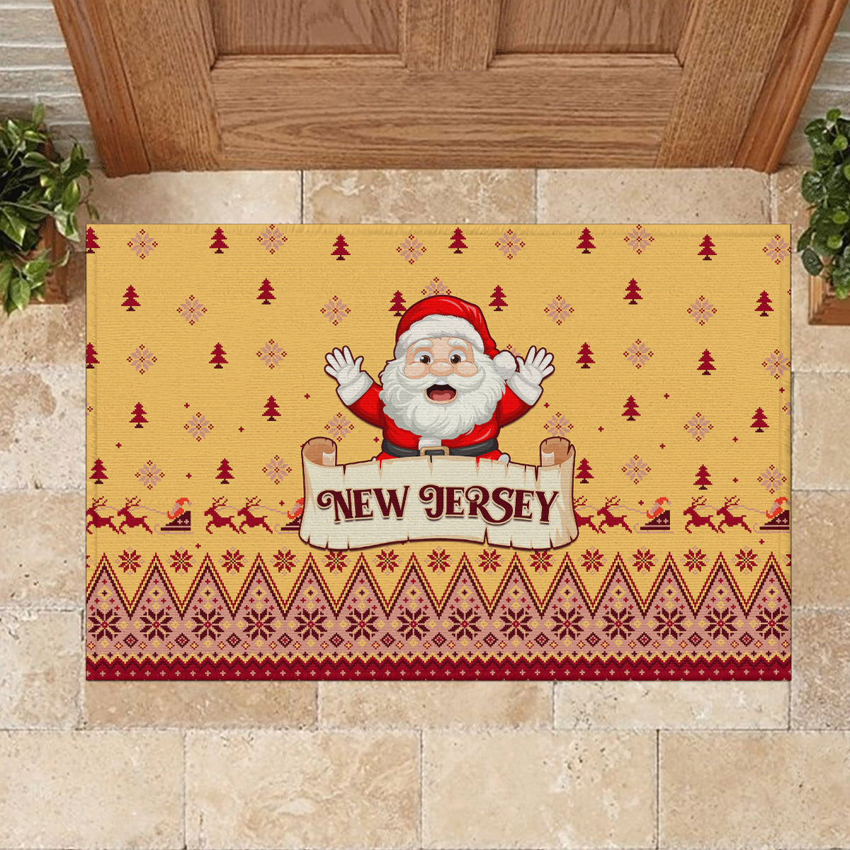 New Jersey Christmas Rubber Doormat Cheerful Santa Claus Xmas Pattern - Wonder Print Shop