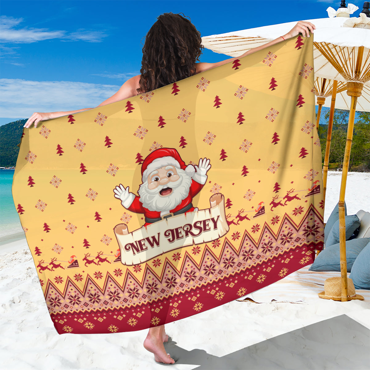 New Jersey Christmas Sarong Cheerful Santa Claus Xmas Pattern - Wonder Print Shop