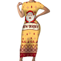 New Jersey Christmas Short Sleeve Bodycon Dress Cheerful Santa Claus Xmas Pattern - Wonder Print Shop