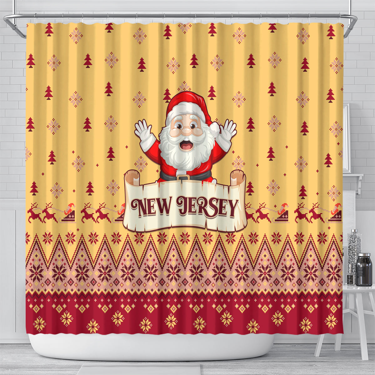 new-jersey-christmas-shower-curtain-cheerful-santa-claus-xmas-pattern