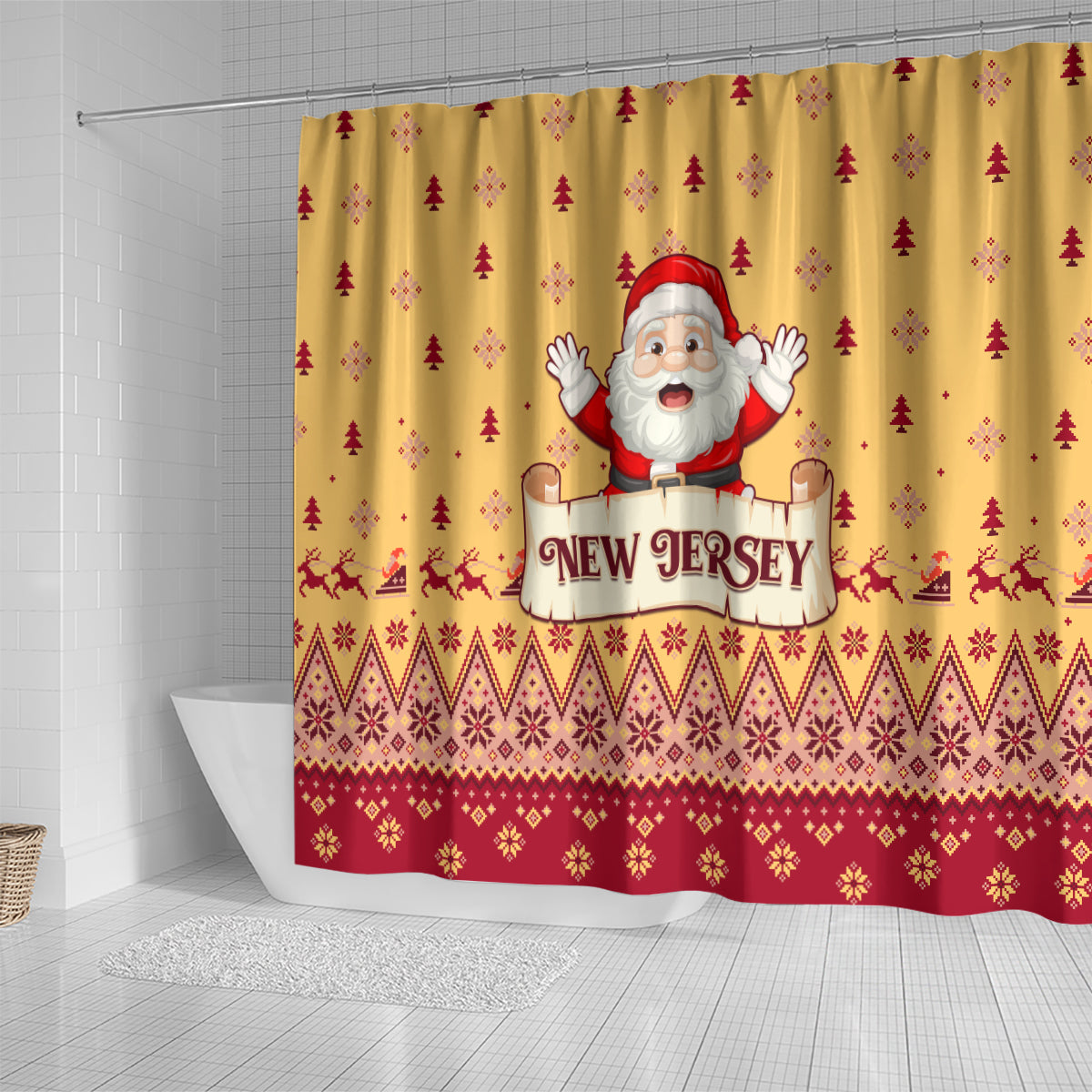 new-jersey-christmas-shower-curtain-cheerful-santa-claus-xmas-pattern
