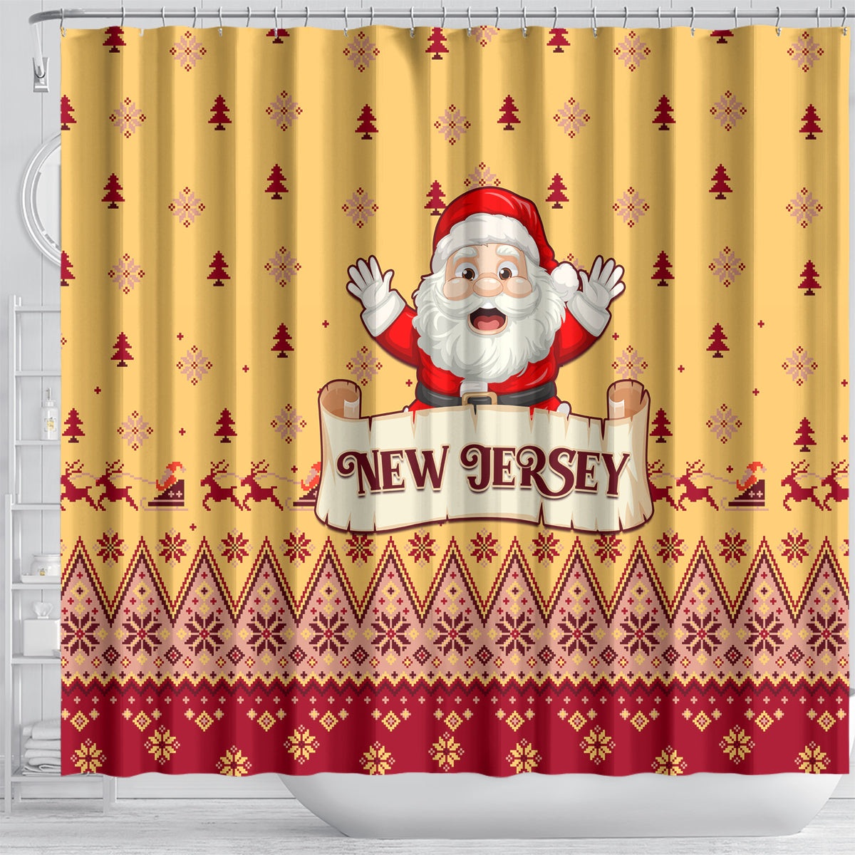 new-jersey-christmas-shower-curtain-cheerful-santa-claus-xmas-pattern