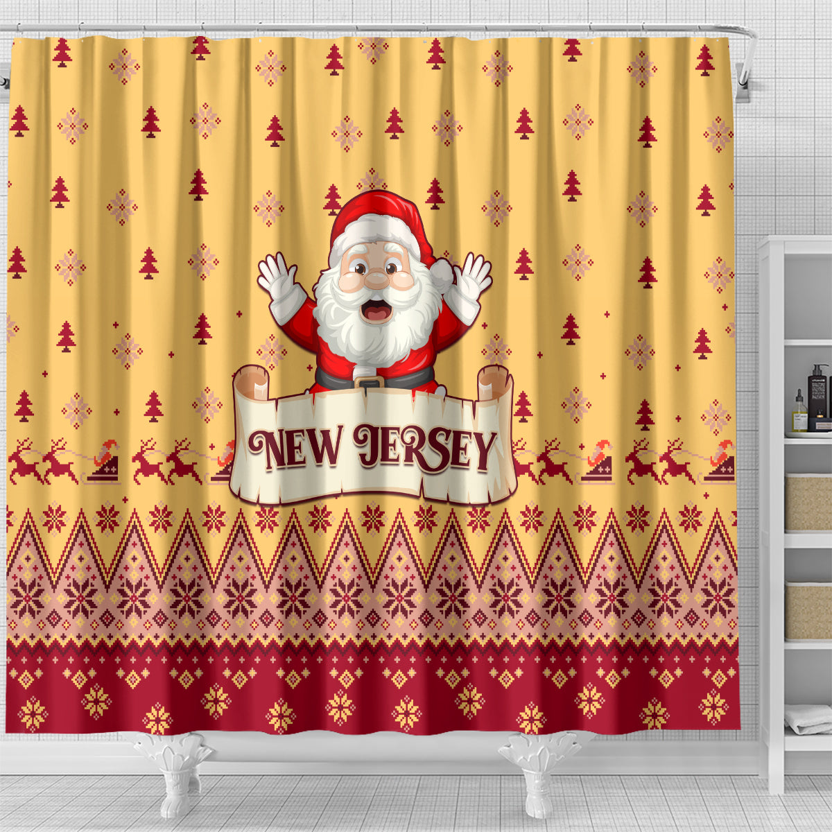 new-jersey-christmas-shower-curtain-cheerful-santa-claus-xmas-pattern
