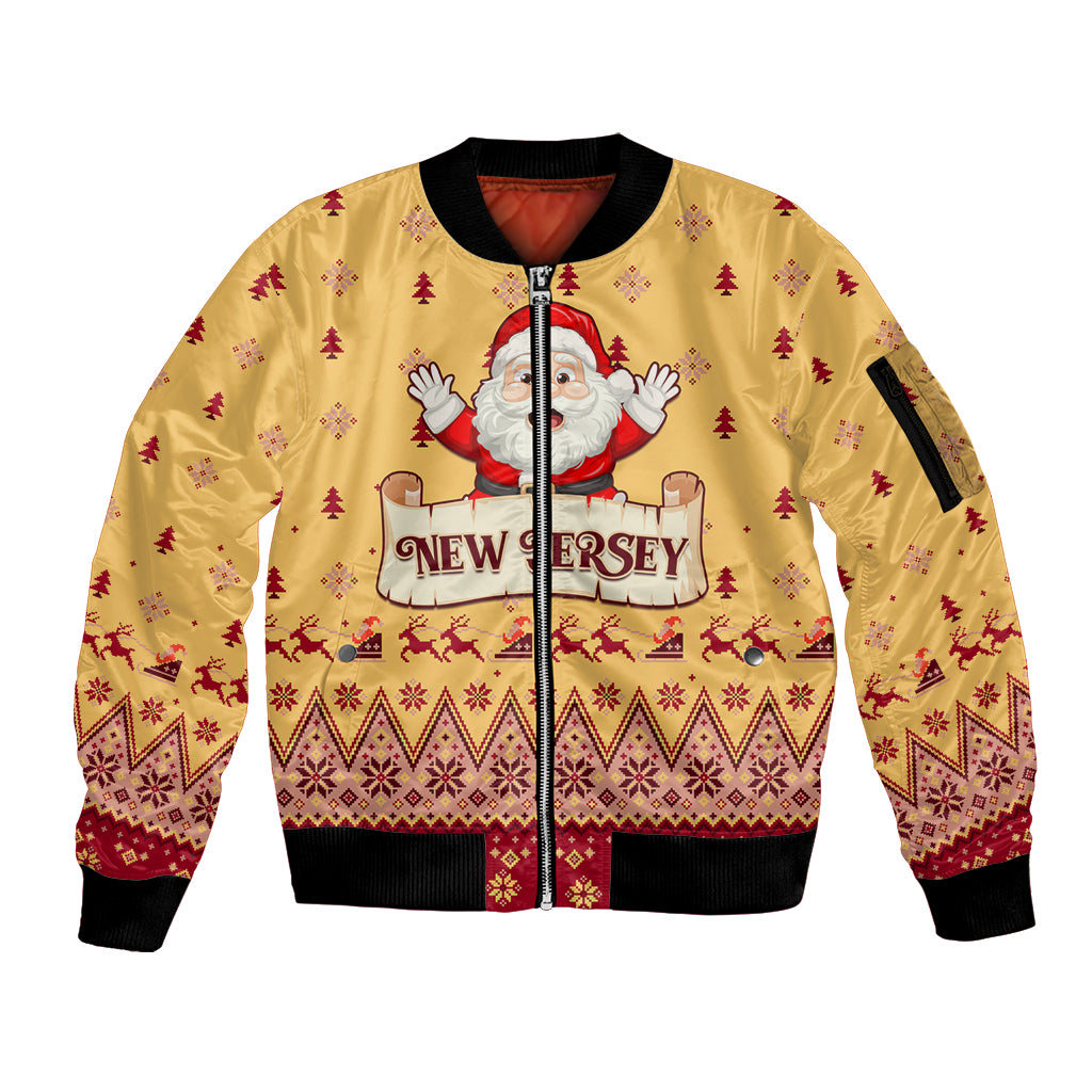 New Jersey Christmas Sleeve Zip Bomber Jacket Cheerful Santa Claus Xmas Pattern - Wonder Print Shop