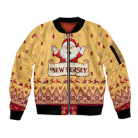 New Jersey Christmas Sleeve Zip Bomber Jacket Cheerful Santa Claus Xmas Pattern - Wonder Print Shop